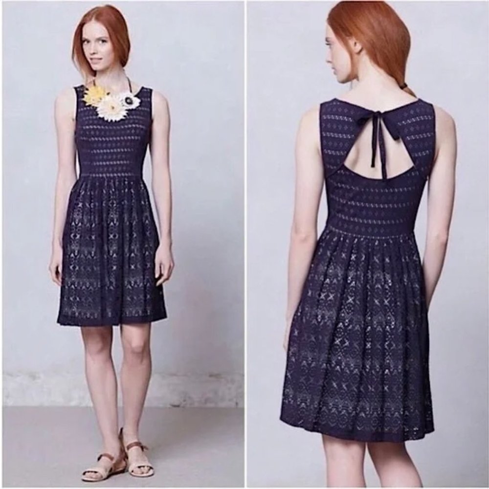 ANTHROPOLOGIE Sunstream Eyelet Dress Purple Knit Fit & Flare Sleeveless